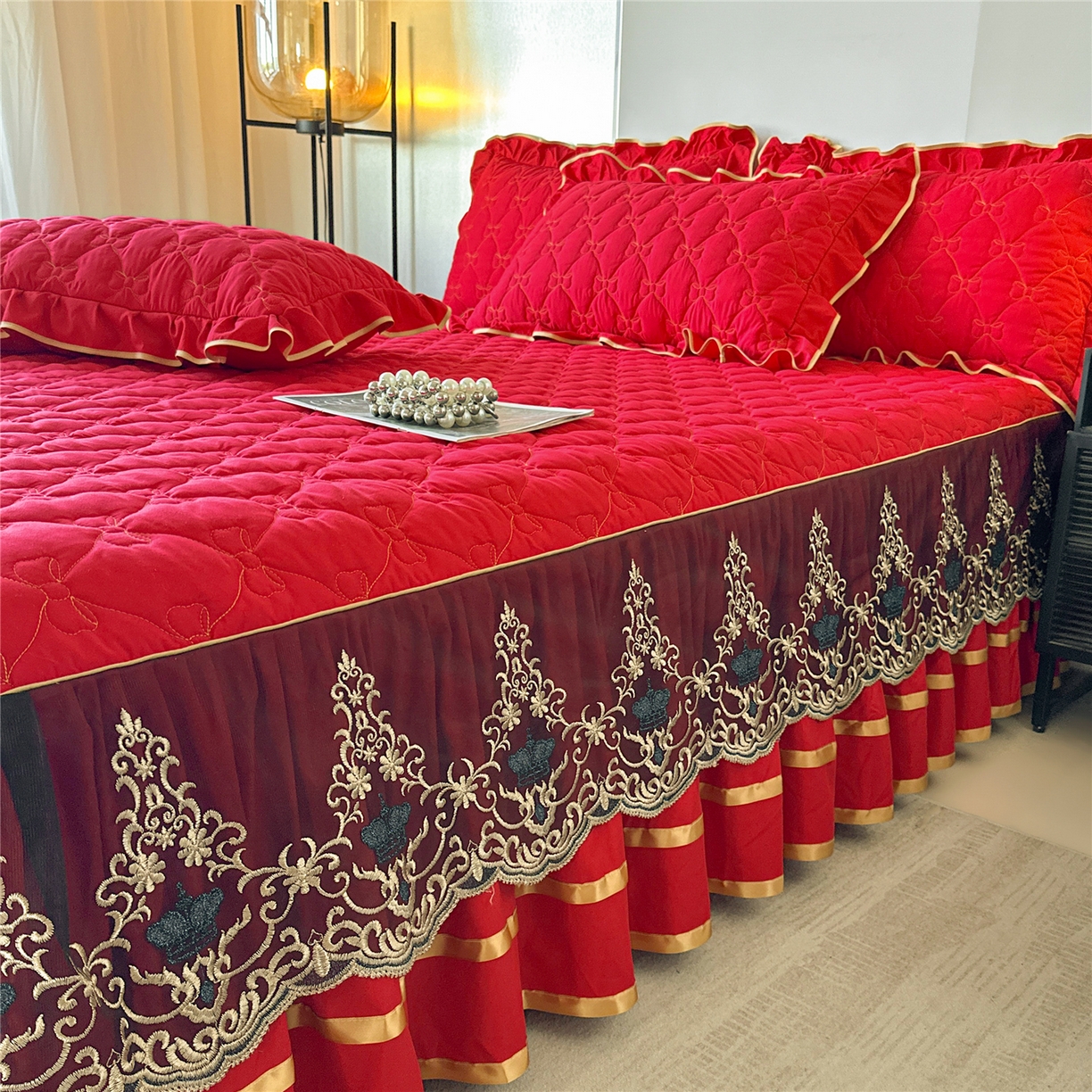 91家纺网 家纺一手货源 找家纺 （总）屹成家纺 2025新款水洗棉床裙款四件套-倾城（四件套控价208元起）