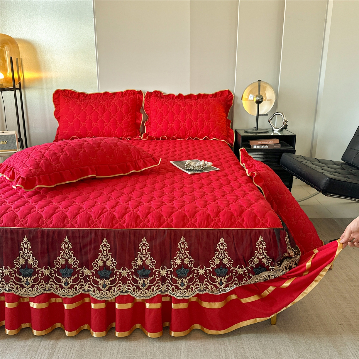 91家纺网 家纺一手货源 找家纺 （总）屹成家纺 2025新款水洗棉床裙款四件套-倾城（四件套控价208元起）