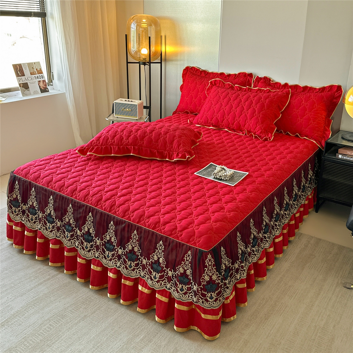 91家纺网 家纺一手货源 找家纺 （总）屹成家纺 2025新款水洗棉床裙款四件套-倾城（四件套控价208元起）