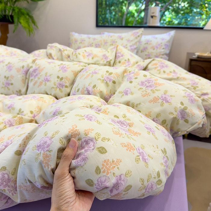 竹合家纺 2025秋冬新品爆款有氧人字纹提花小清新加厚四件套 花颜