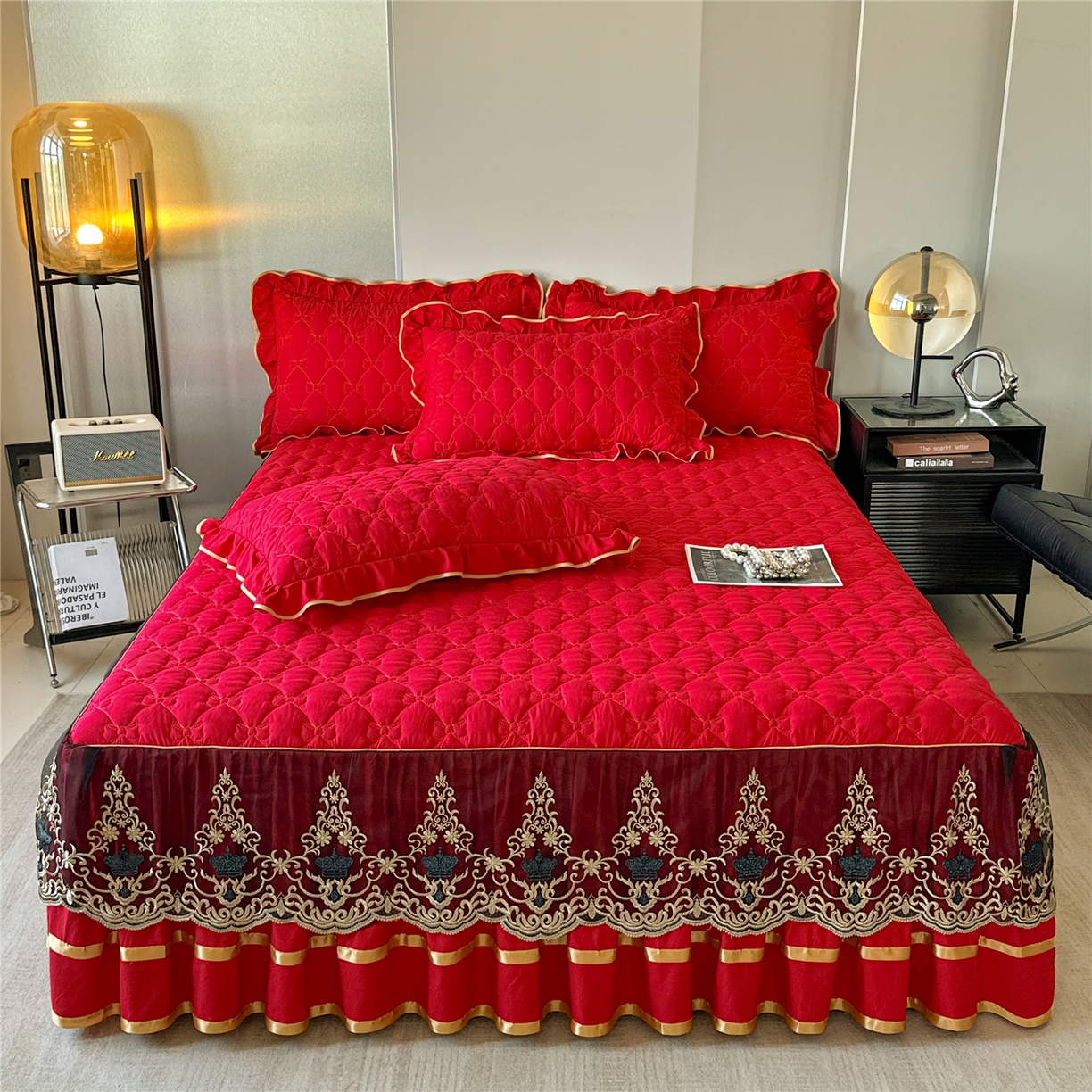 91家纺网 家纺一手货源 找家纺 （总）屹成家纺 2025新款水洗棉床裙款四件套-倾城（四件套控价208元起）