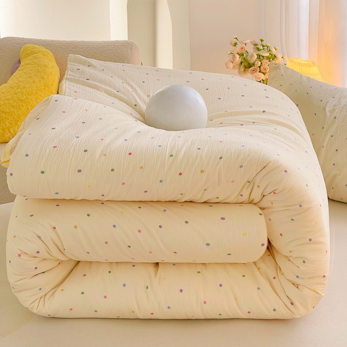 91家纺网 家纺一手货源 找家纺 2025新款双层纱可拆洗棉花被 彩色波点