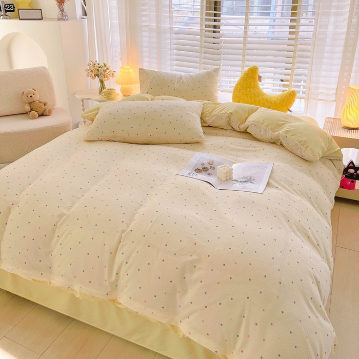 91家纺网 家纺一手货源 找家纺 2025新款双层纱可拆洗棉花被 彩色波点