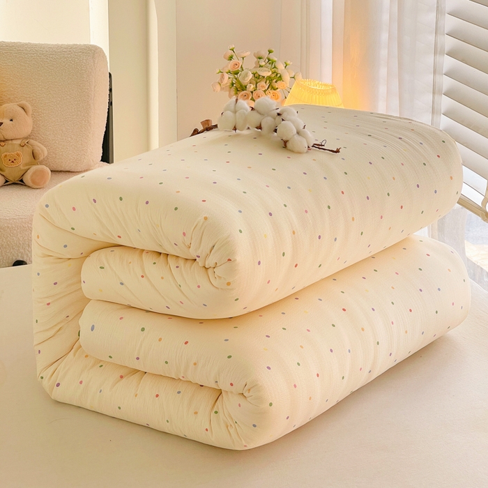 91家纺网 家纺一手货源 找家纺 2025新款双层纱可拆洗棉花被 彩色波点