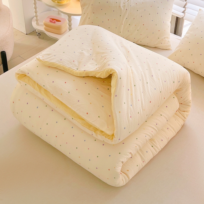 91家纺网 家纺一手货源 找家纺 2025新款双层纱可拆洗棉花被 彩色波点