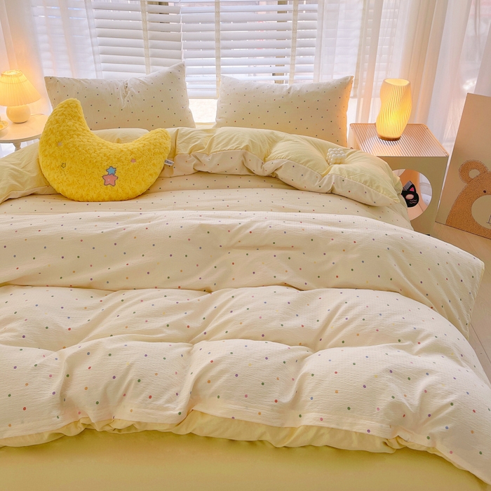 91家纺网 家纺一手货源 找家纺 2025新款双层纱可拆洗棉花被 彩色波点