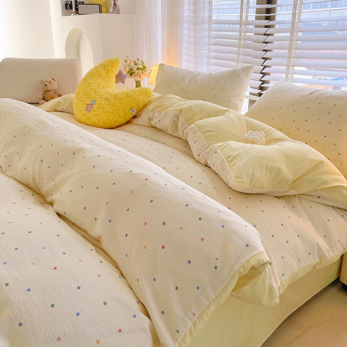 91家纺网 家纺一手货源 找家纺 2025新款双层纱可拆洗棉花被 彩色波点