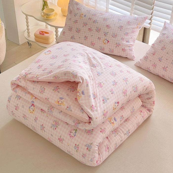 91家纺网 家纺一手货源 找家纺 2025新款双层纱可拆洗棉花被 春日花语