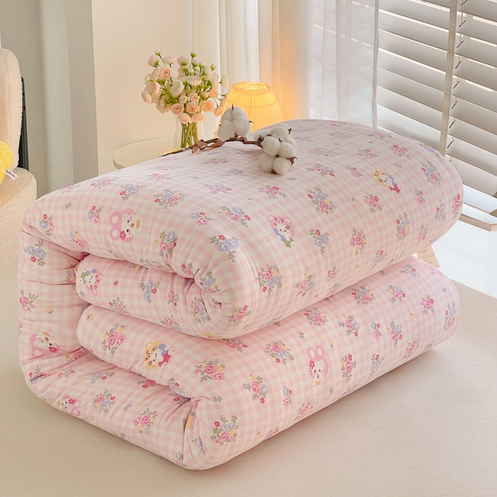 91家纺网 家纺一手货源 找家纺 2025新款双层纱可拆洗棉花被 春日花语