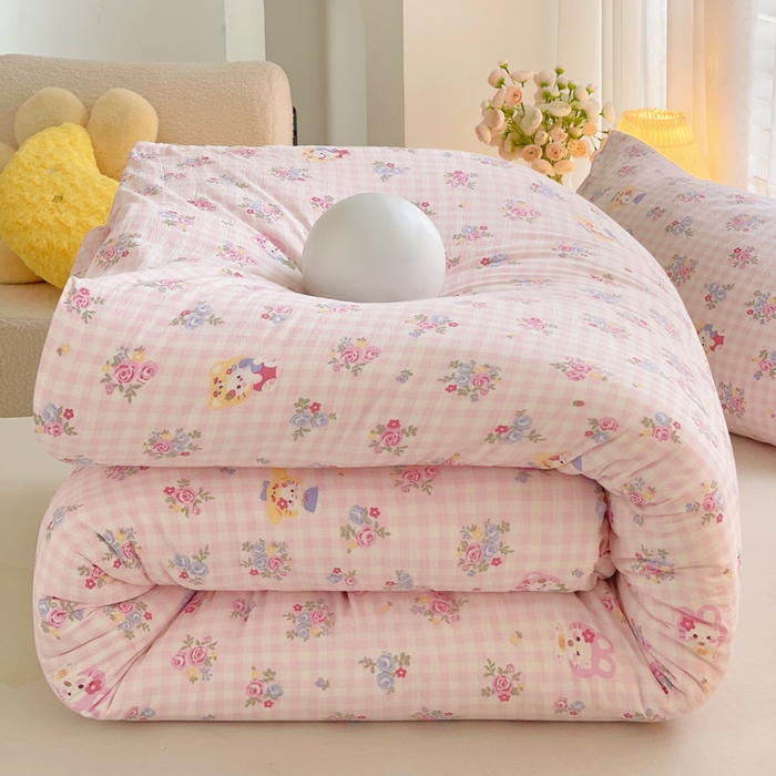 91家纺网 家纺一手货源 找家纺 2025新款双层纱可拆洗棉花被 春日花语