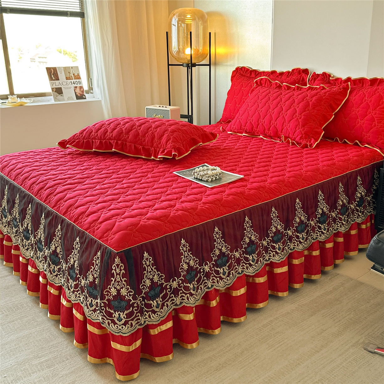 91家纺网 家纺一手货源 找家纺 （总）屹成家纺 2025新款水洗棉床裙款四件套-倾城（四件套控价208元起）