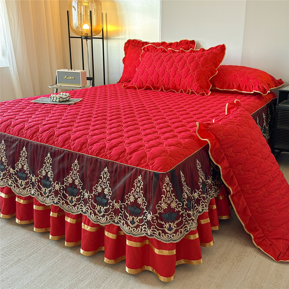 91家纺网 家纺一手货源 找家纺 （总）屹成家纺 2025新款水洗棉床裙款四件套-倾城（四件套控价208元起）