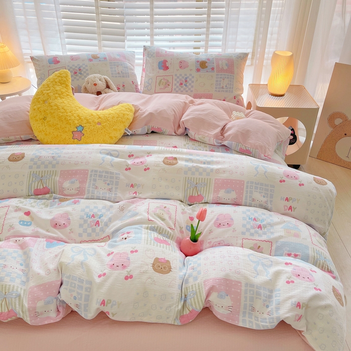 91家纺网 家纺一手货源 找家纺 2025新款双层纱可拆洗棉花被 几何童话