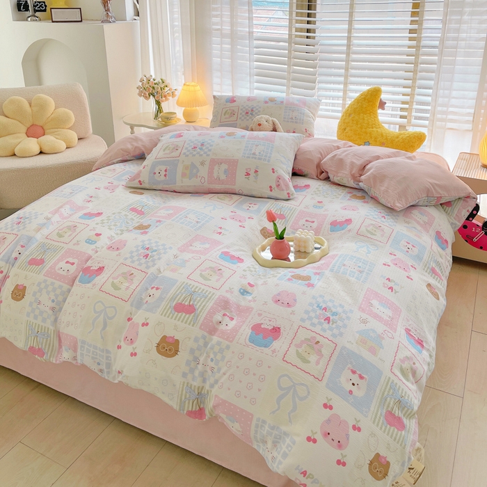 91家纺网 家纺一手货源 找家纺 2025新款双层纱可拆洗棉花被 几何童话