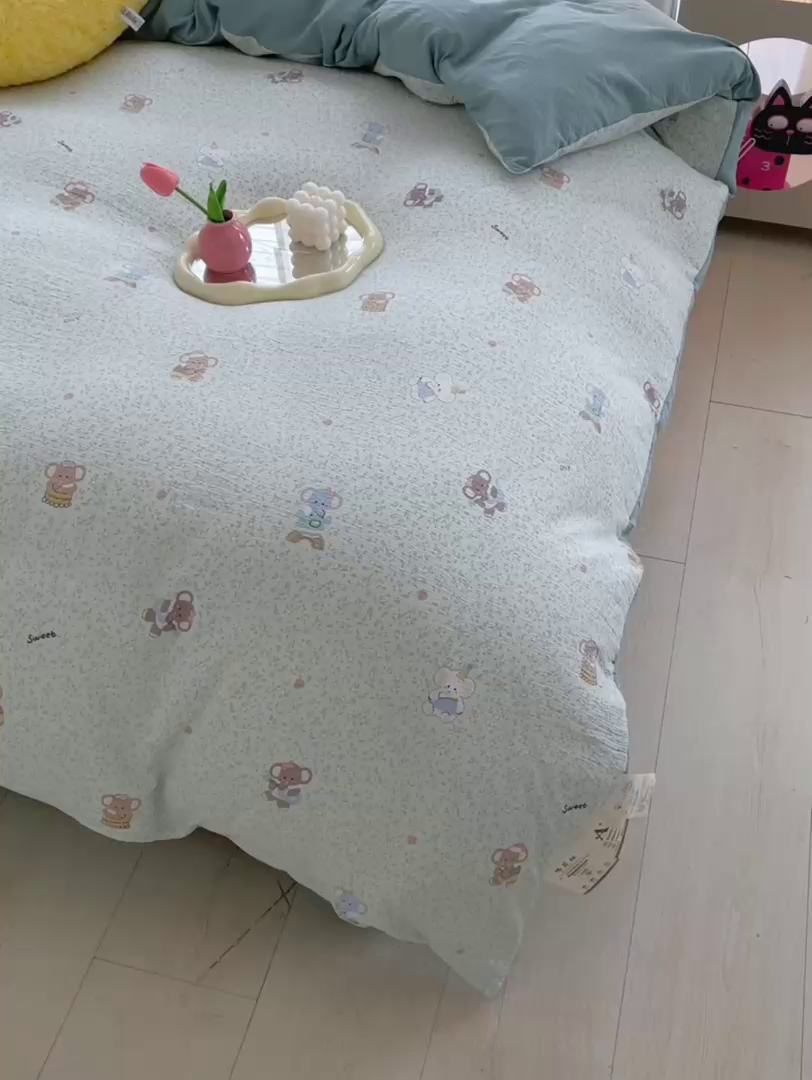 91家纺网 家纺一手货源 找家纺 2025新款双层纱可拆洗棉花被 蓝蕊小象