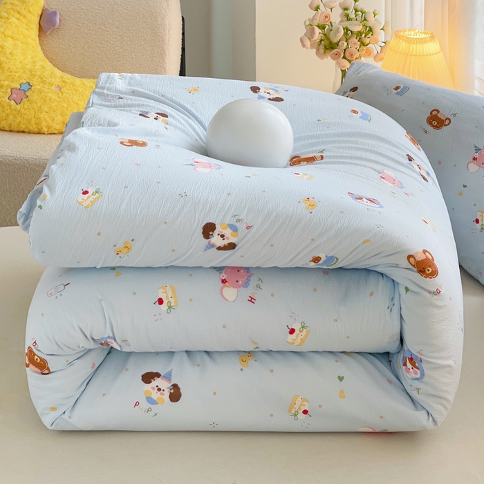 91家纺网 家纺一手货源 找家纺 2025新款双层纱可拆洗棉花被 浅蓝童话