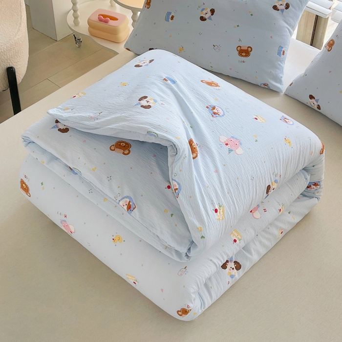 91家纺网 家纺一手货源 找家纺 2025新款双层纱可拆洗棉花被 浅蓝童话