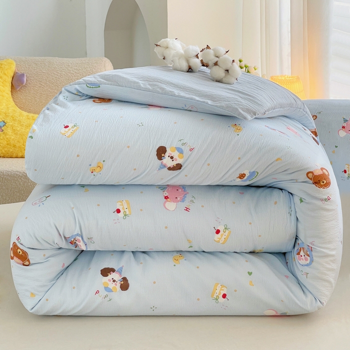 2025新款双层纱可拆洗棉花被 浅蓝童话