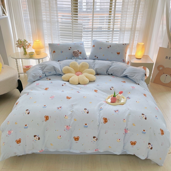 91家纺网 家纺一手货源 找家纺 2025新款双层纱可拆洗棉花被 浅蓝童话