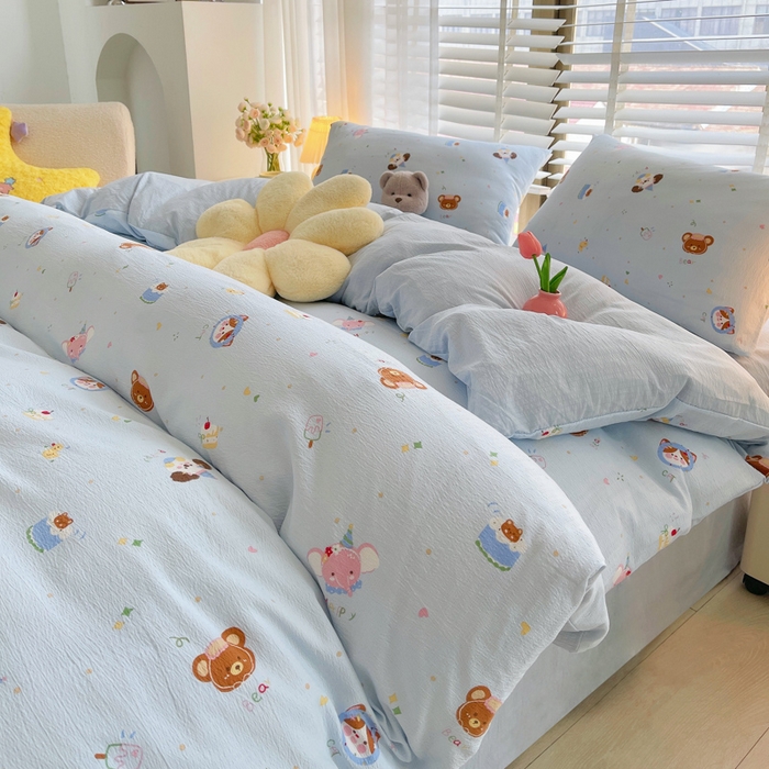 91家纺网 家纺一手货源 找家纺 2025新款双层纱可拆洗棉花被 浅蓝童话