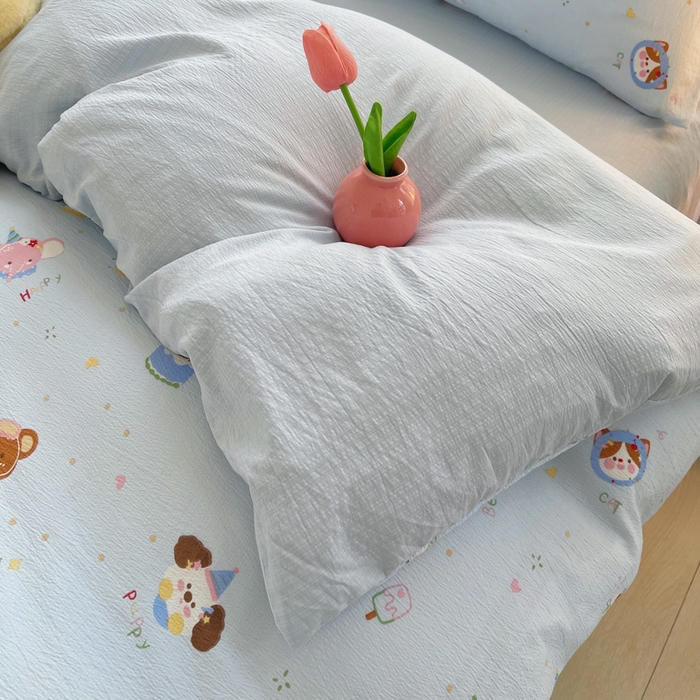 91家纺网 家纺一手货源 找家纺 2025新款双层纱可拆洗棉花被 浅蓝童话