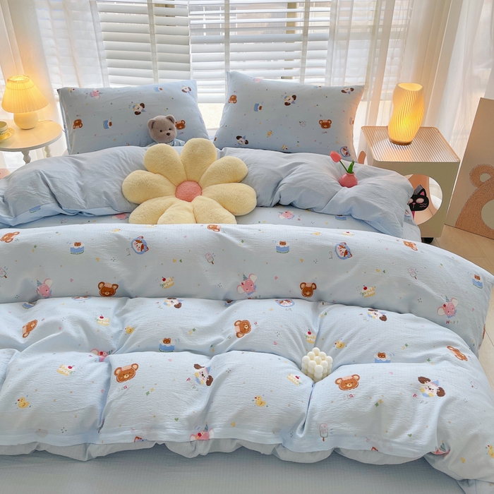 91家纺网 家纺一手货源 找家纺 2025新款双层纱可拆洗棉花被 浅蓝童话