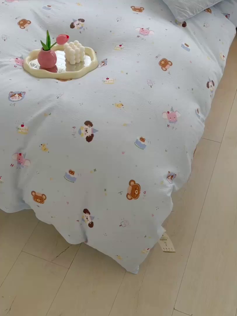 91家纺网 家纺一手货源 找家纺 2025新款双层纱可拆洗棉花被 浅蓝童话