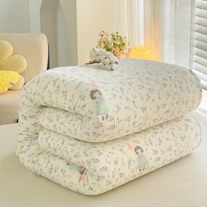 91家纺网 家纺一手货源 找家纺 2025新款双层纱可拆洗棉花被 碎花漫游