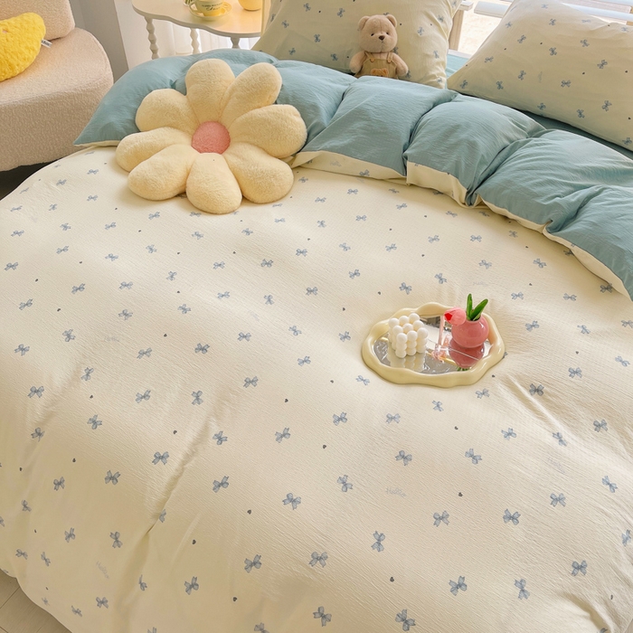 91家纺网 家纺一手货源 找家纺 2025新款双层纱可拆洗棉花被 相思蝴蝶结