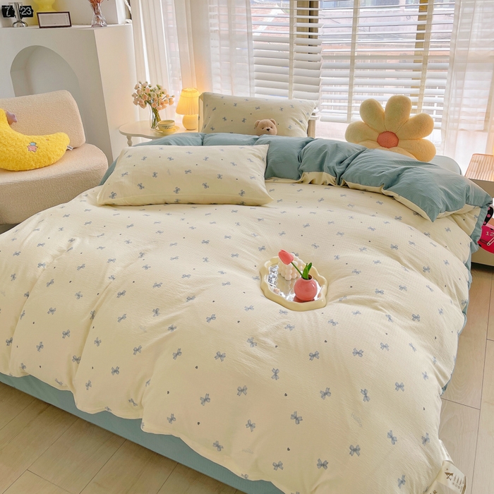 91家纺网 家纺一手货源 找家纺 2025新款双层纱可拆洗棉花被 相思蝴蝶结