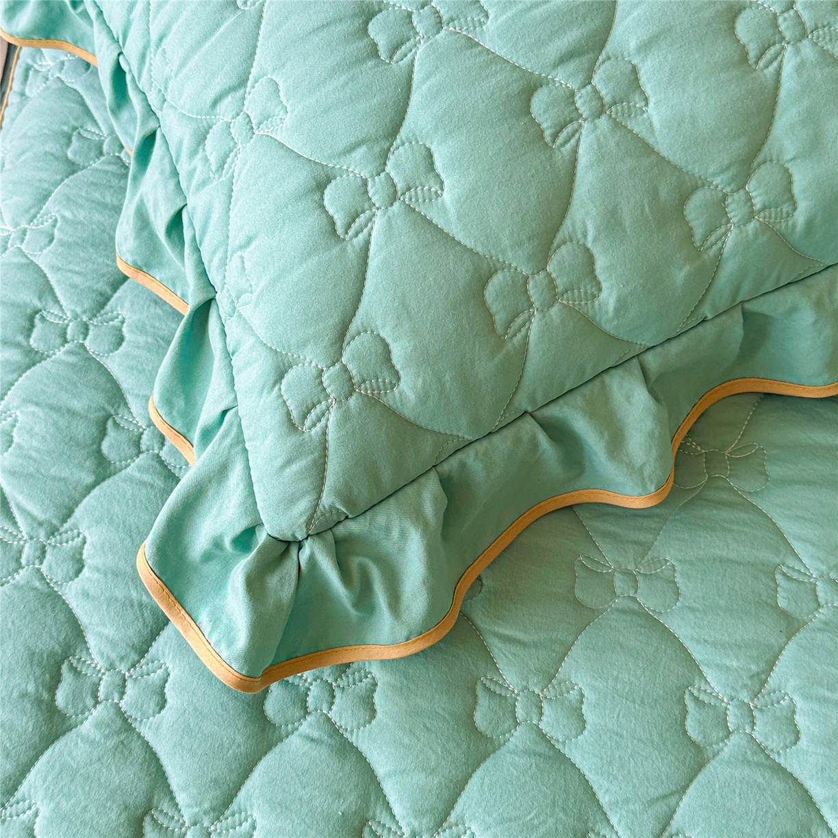 91家纺网 家纺一手货源 找家纺 屹成家纺 2025新款水洗棉单床裙 床裙单件-倾城 倾城-橄榄绿