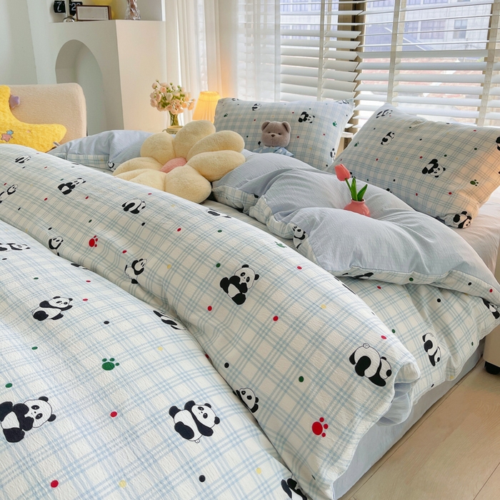 91家纺网 家纺一手货源 找家纺 2025新款双层纱可拆洗棉花被 熊猫格梦