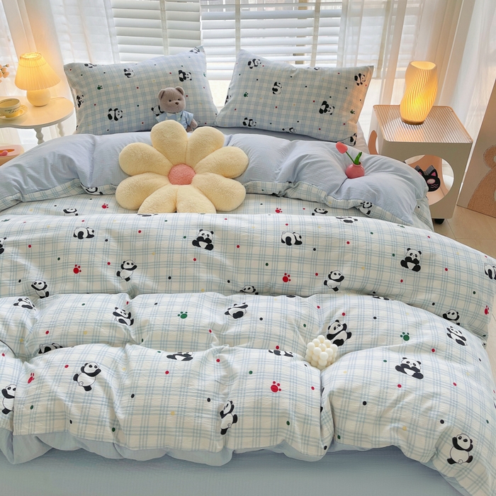 91家纺网 家纺一手货源 找家纺 2025新款双层纱可拆洗棉花被 熊猫格梦