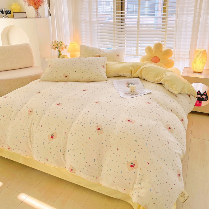 91家纺网 家纺一手货源 找家纺 2025新款双层纱可拆洗棉花被 樱桃点点