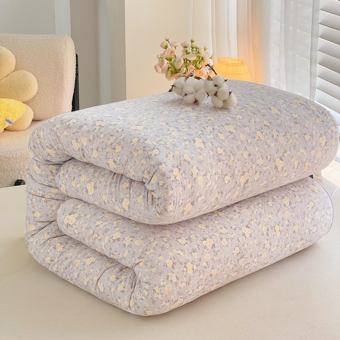 91家纺网 家纺一手货源 找家纺 2025新款双层纱可拆洗棉花被 紫薇