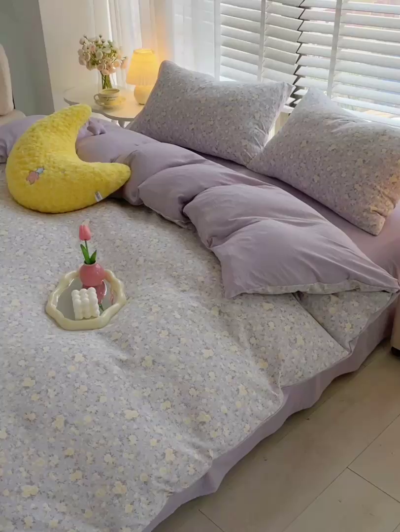 91家纺网 家纺一手货源 找家纺 2025新款双层纱可拆洗棉花被 紫薇