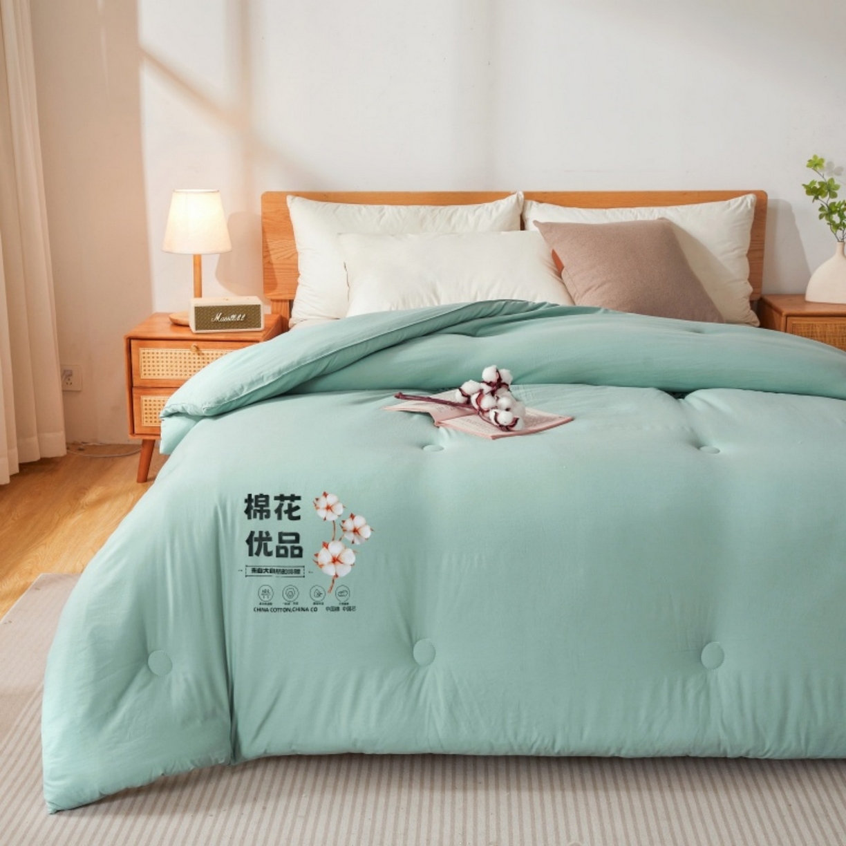 91家纺网 家纺一手货源 找家纺 仁凯家纺 2025新品A类新疆棉花被棉花优品被子被芯冬被春秋被学生被（提供买家秀检测报告） 湖水绿-优品