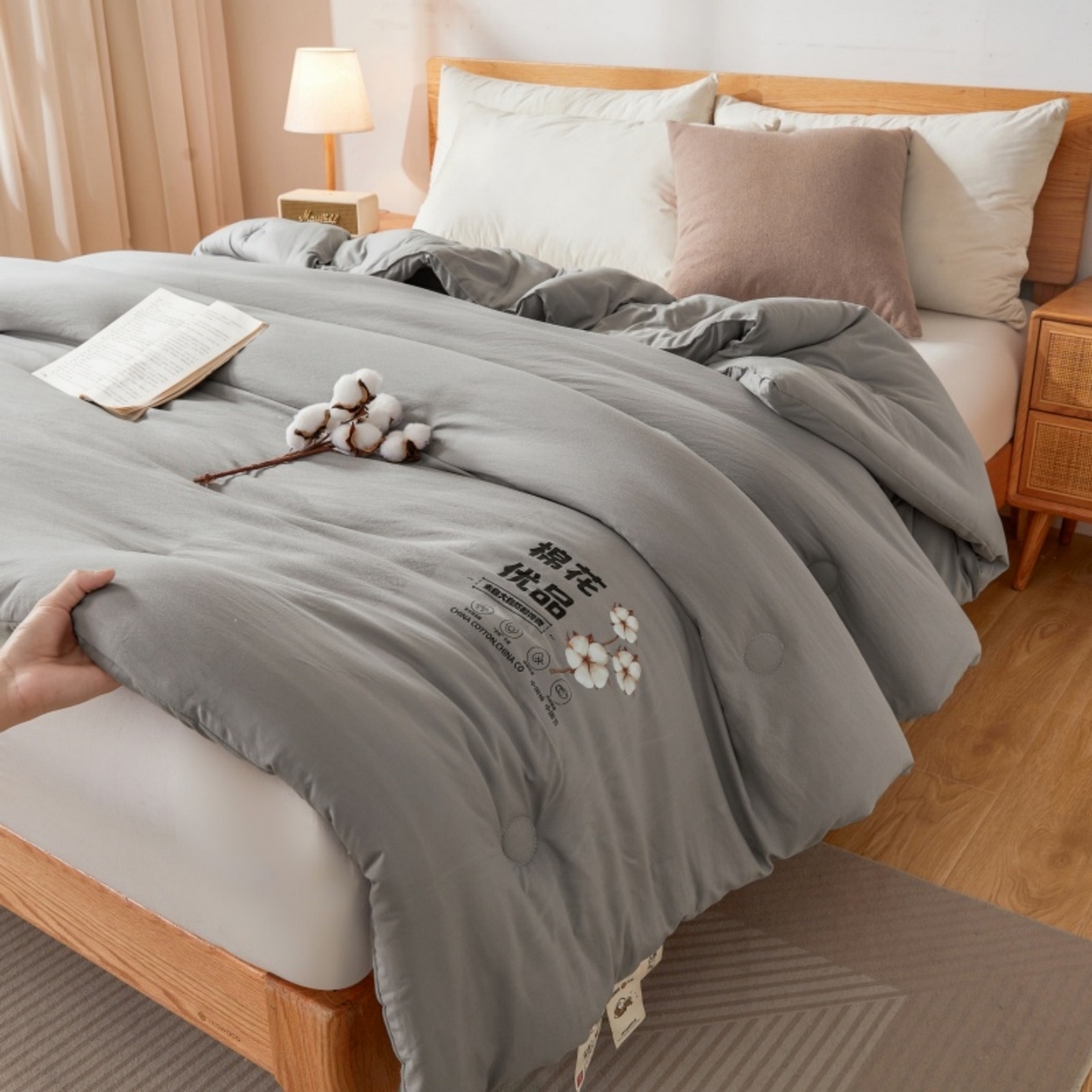 91家纺网 家纺一手货源 找家纺 仁凯家纺 2025新品A类新疆棉花被棉花优品被子被芯冬被春秋被学生被（提供买家秀检测报告） 月球灰-优品