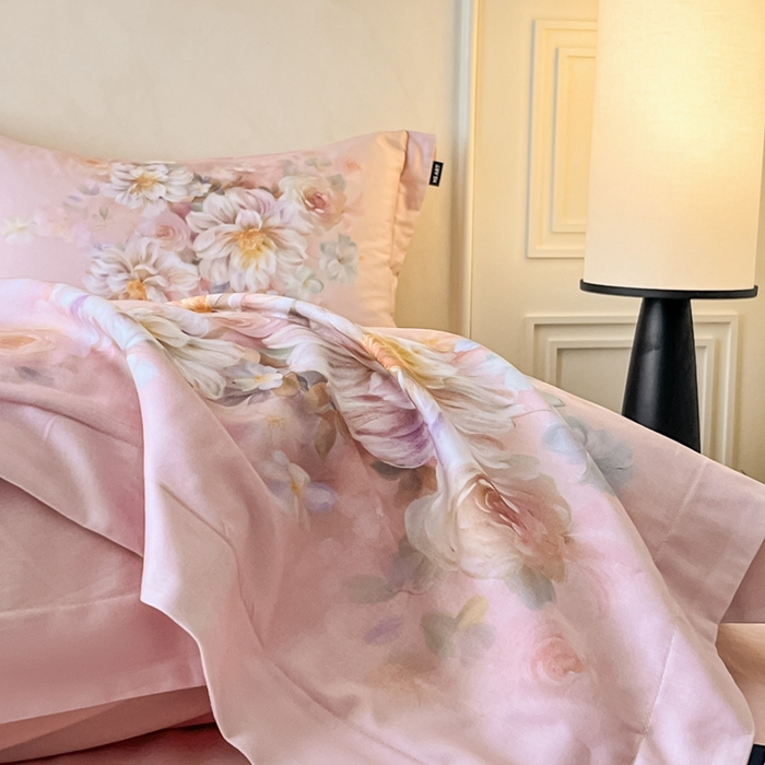 91家纺网 家纺一手货源 找家纺 禾时 2025新款全棉纯棉大版磨毛数码印花四件套(32x21磨毛） 花颜悦色（粉）