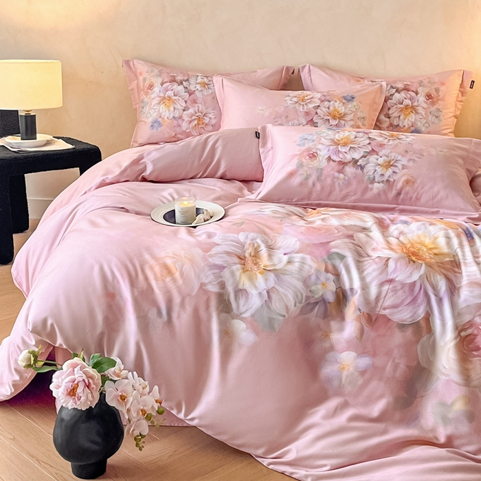 91家纺网 家纺一手货源 找家纺 禾时 2025新款全棉纯棉大版磨毛数码印花四件套(32x21磨毛） 花颜悦色（粉）