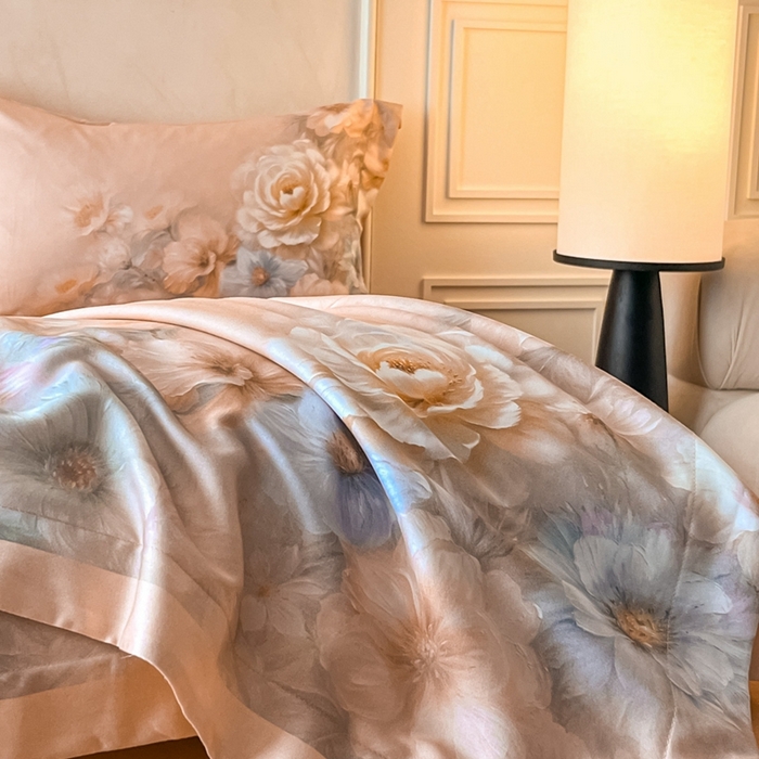 91家纺网 家纺一手货源 找家纺 禾时 2025新款全棉纯棉大版磨毛数码印花四件套(32x21磨毛） 淡雅幽香（桔）