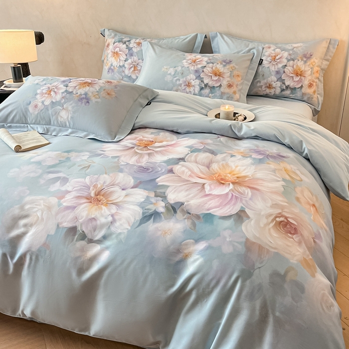 91家纺网 家纺一手货源 找家纺 禾时 2025新款全棉纯棉大版磨毛数码印花四件套(32x21磨毛） 花颜悦色（绿）