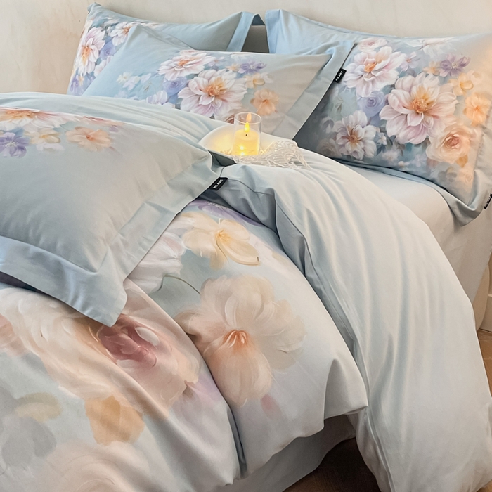 91家纺网 家纺一手货源 找家纺 禾时 2025新款全棉纯棉大版磨毛数码印花四件套(32x21磨毛） 花颜悦色（绿）