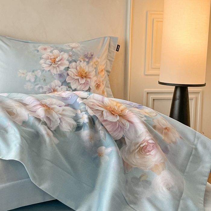 91家纺网 家纺一手货源 找家纺 禾时 2025新款全棉纯棉大版磨毛数码印花四件套(32x21磨毛） 花颜悦色（绿）