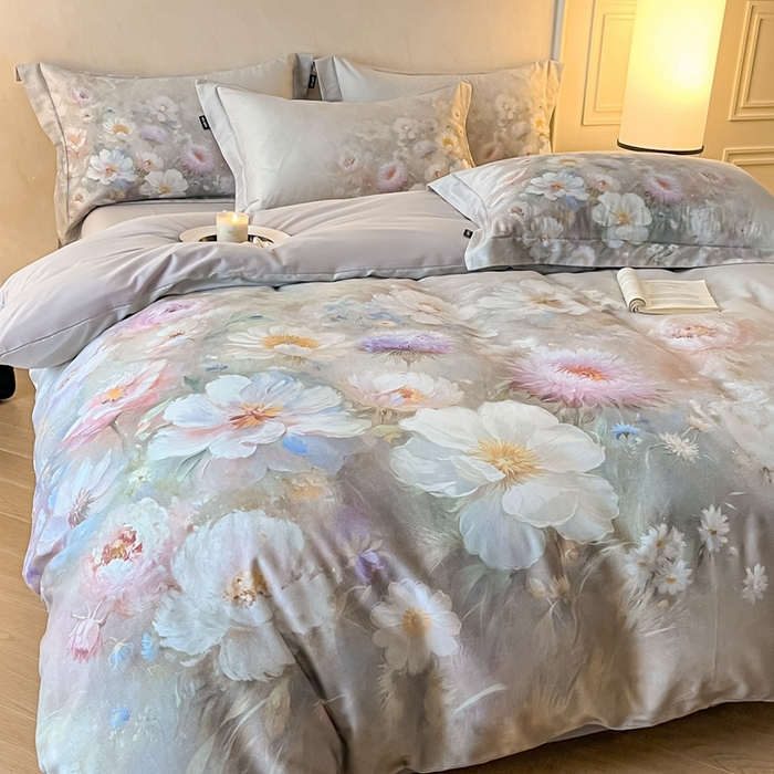 91家纺网 家纺一手货源 找家纺 禾时 2025新款全棉纯棉大版磨毛数码印花四件套(32x21磨毛） 洛神旋舞（绿）