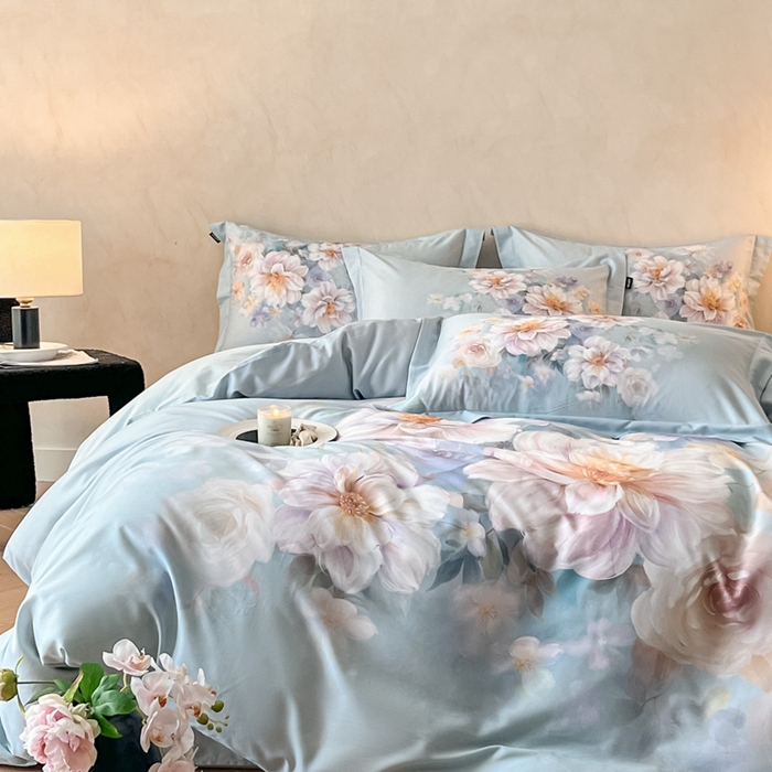 91家纺网 家纺一手货源 找家纺 禾时 2025新款全棉纯棉大版磨毛数码印花四件套(32x21磨毛） 花颜悦色（绿）