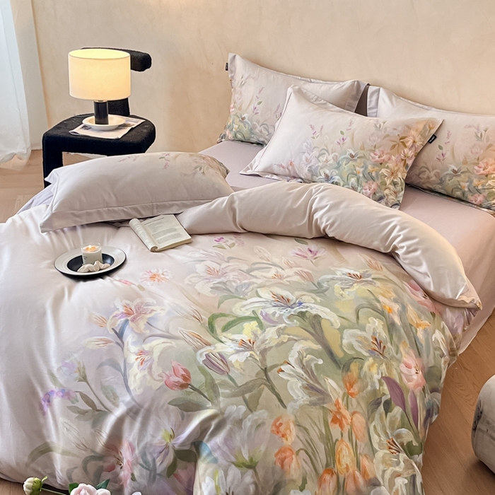 91家纺网 家纺一手货源 找家纺 禾时 2025新款全棉纯棉大版磨毛数码印花四件套(32x21磨毛） 半岛弥香（桔）