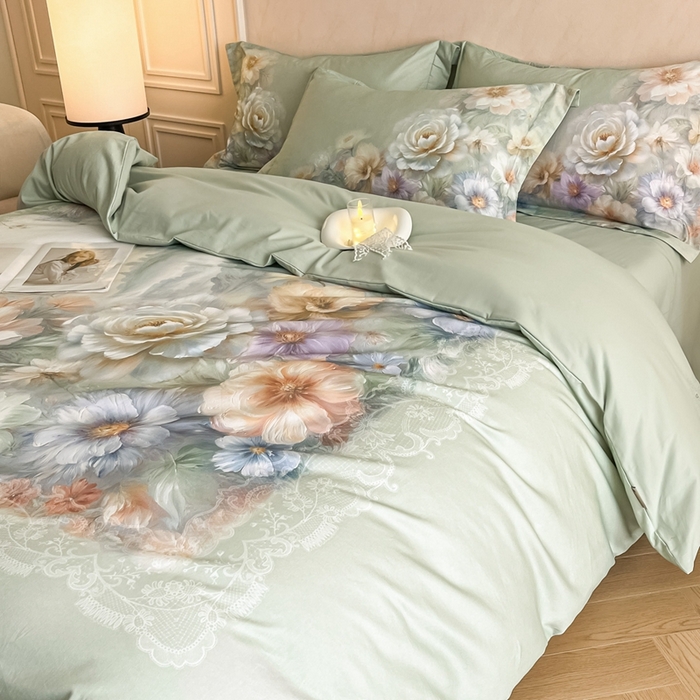 91家纺网 家纺一手货源 找家纺 （总）禾时 2025新款全棉纯棉大版磨毛数码印花四件套(32x21磨毛）