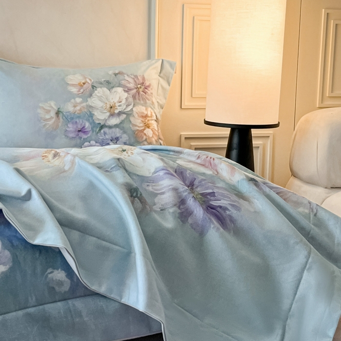 91家纺网 家纺一手货源 找家纺 禾时 2025新款全棉纯棉大版磨毛数码印花四件套(32x21磨毛） 悦染花溪（绿）