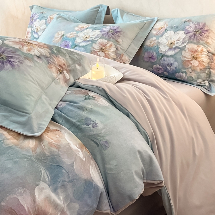 91家纺网 家纺一手货源 找家纺 禾时 2025新款全棉纯棉大版磨毛数码印花四件套(32x21磨毛） 悦染花溪（绿）